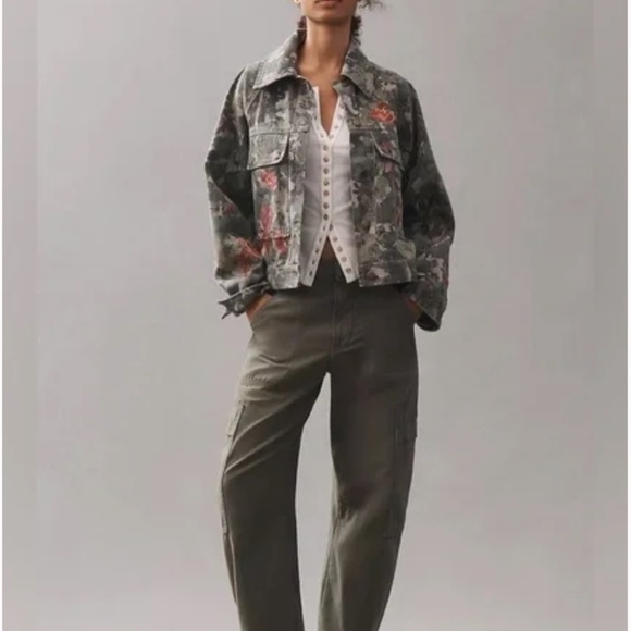 Anthropologie Pilcro Embroidered Jean Jacket Floral/ Camo, Med, PG1493 - Picture 5 of 9